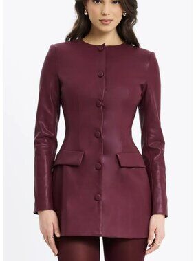 Miss Circle Baila Burgundy Vegan Leather Dress Jacket XL New